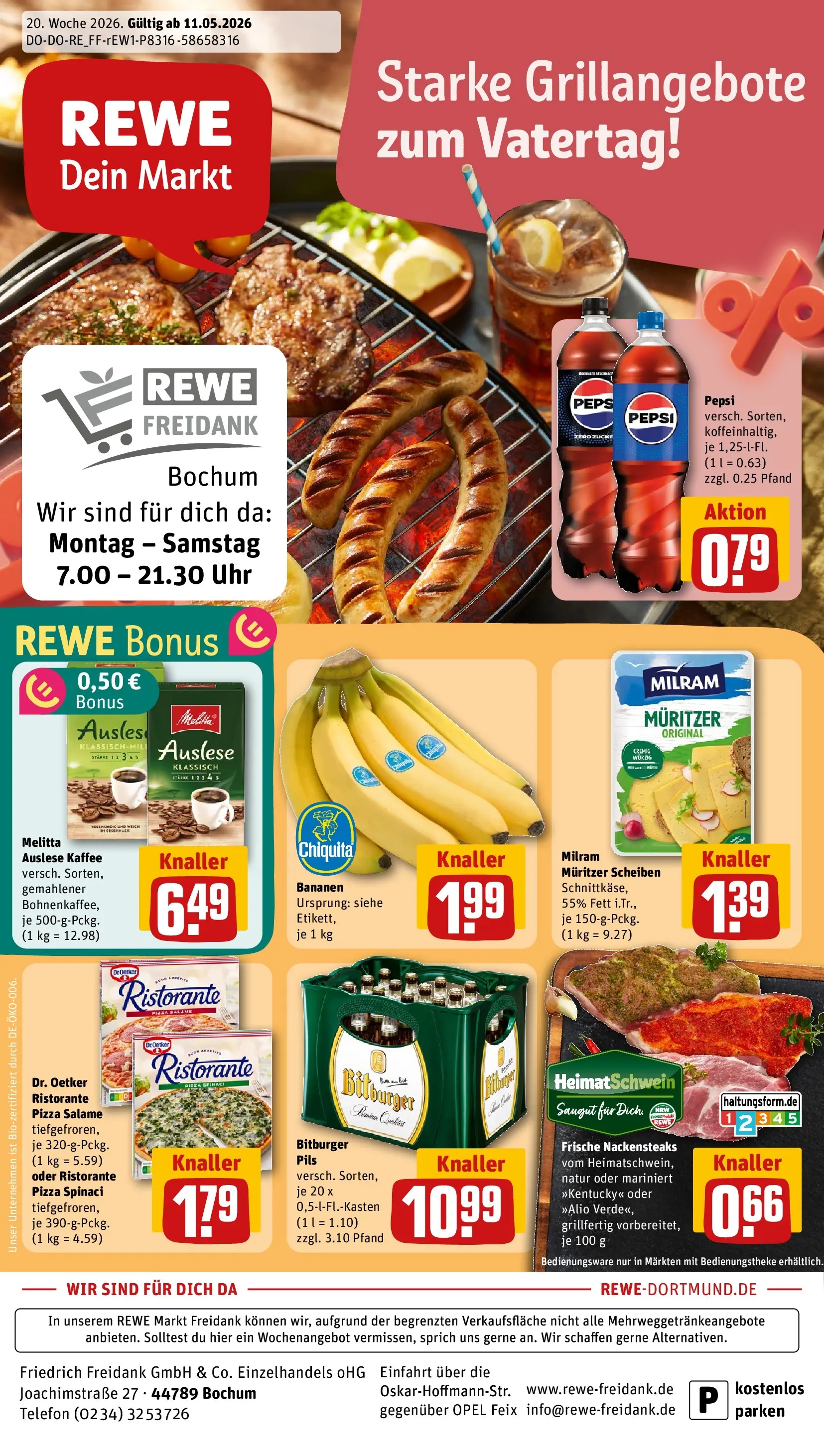 REWE Prospekt ab 10.05.2026 zum Blättern » Angebote | Seite: 1 | Produkte: Kaffee, Pils, Pizza, Telefon