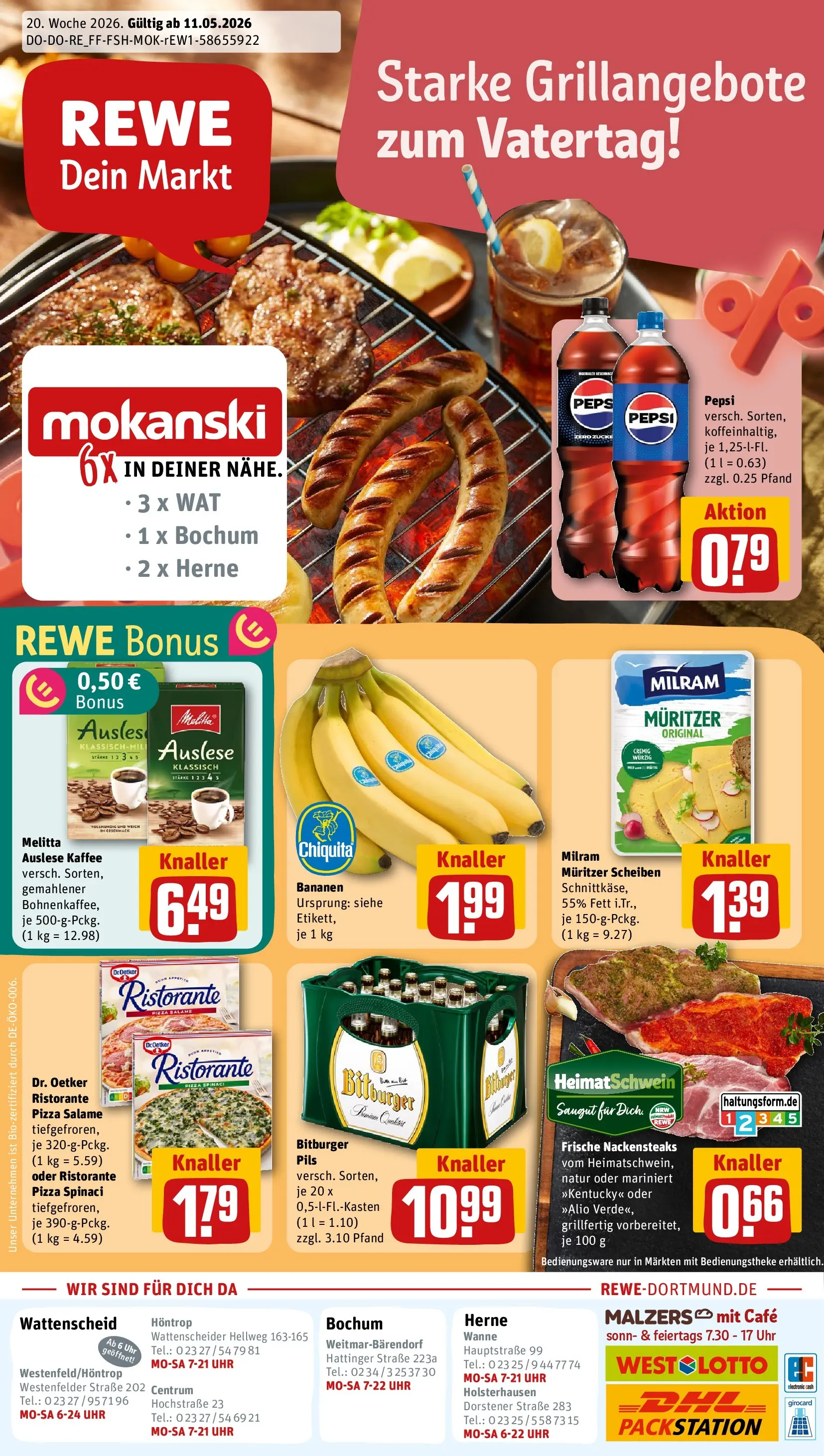 REWE Prospekt ab 10.05.2026 zum Blättern » Angebote | Seite: 1 | Produkte: Ristorante, Nackensteaks, Kaffee, Uhr