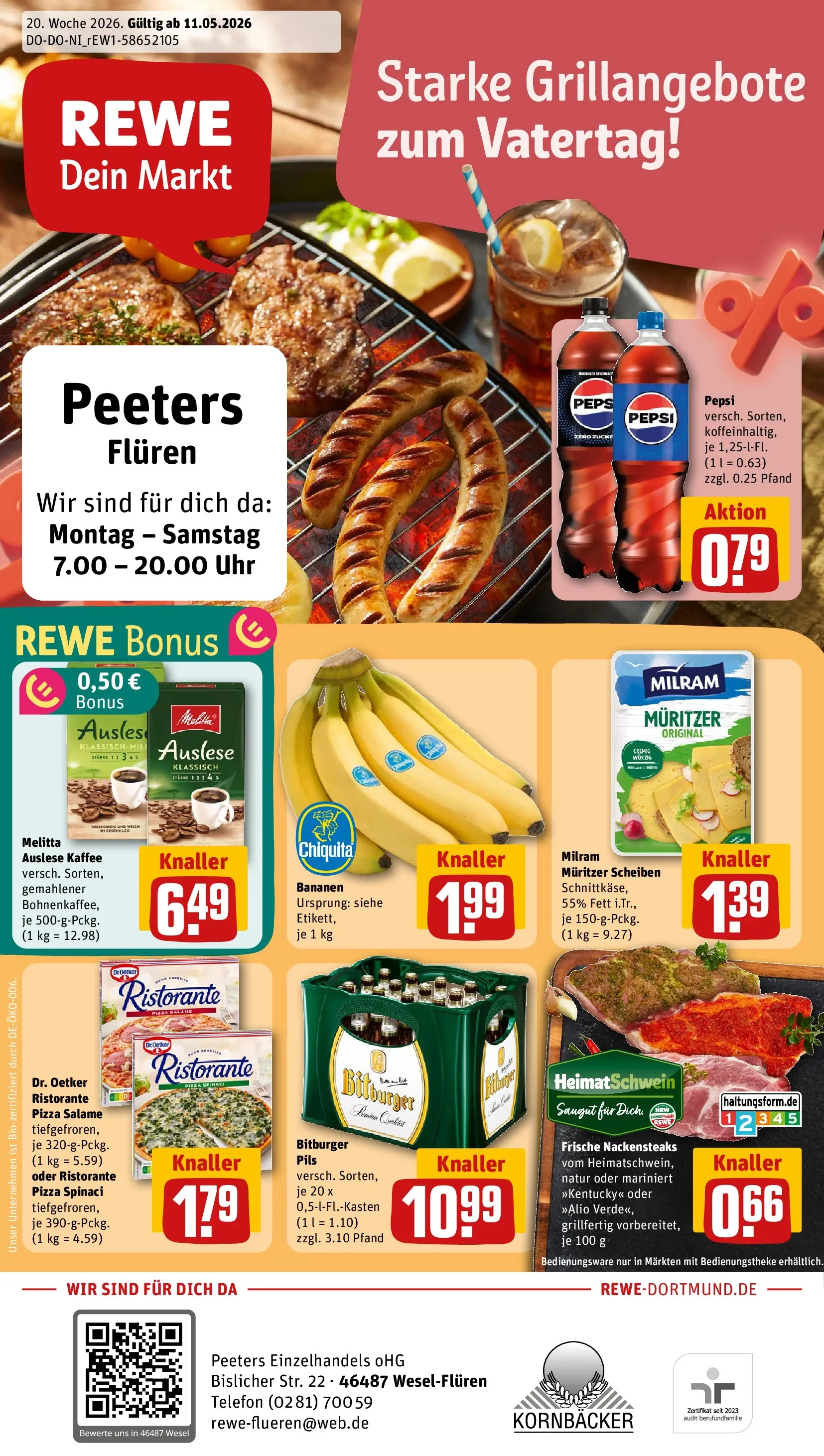 REWE Prospekt ab 10.05.2026 zum Blättern » Angebote | Seite: 1 | Produkte: Bitburger, Melitta, Pizza, Uhr