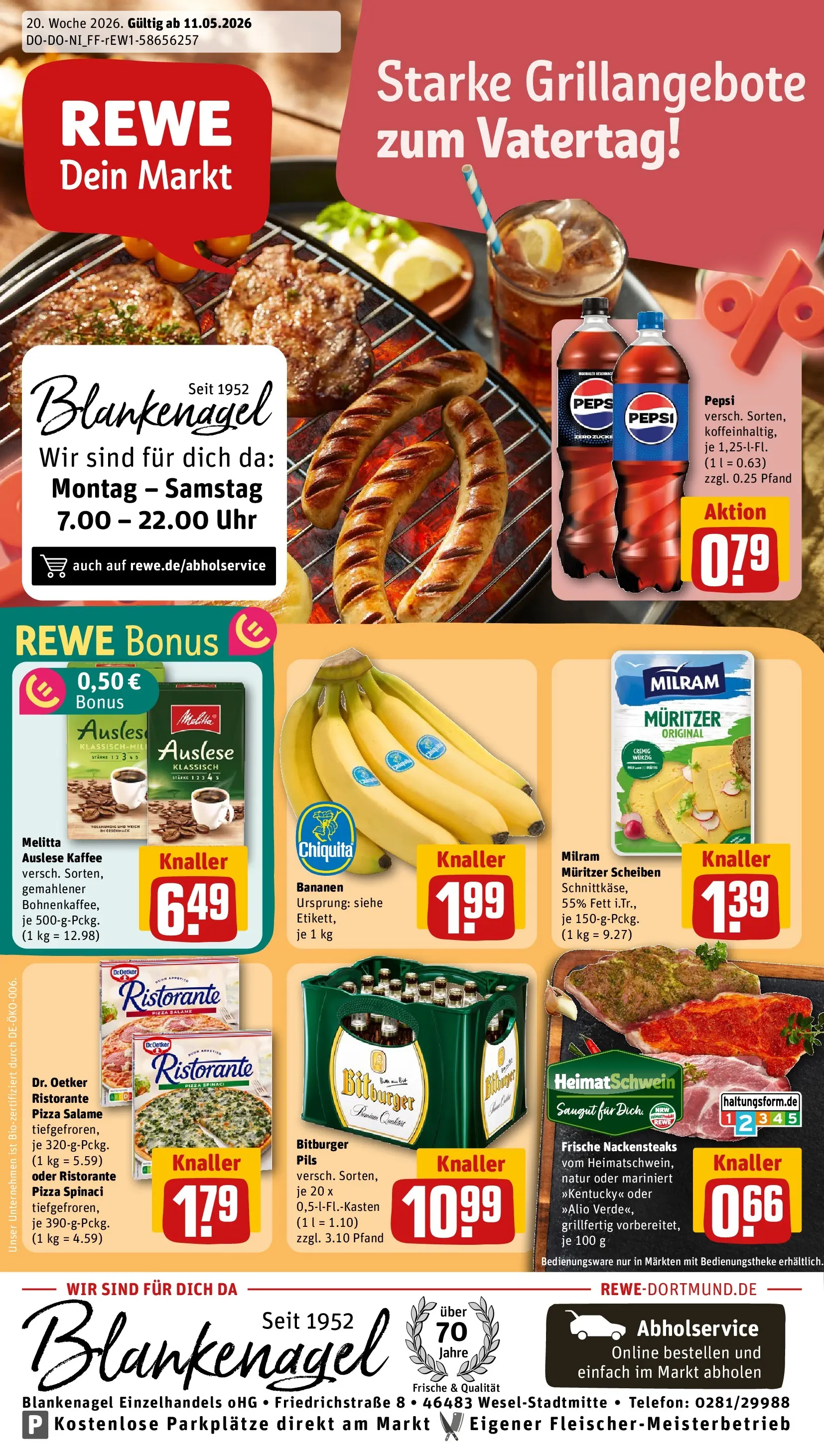 REWE Prospekt ab 10.05.2026 zum Blättern » Angebote | Seite: 1 | Produkte: Ristorante, Melitta, Bananen, Pepsi
