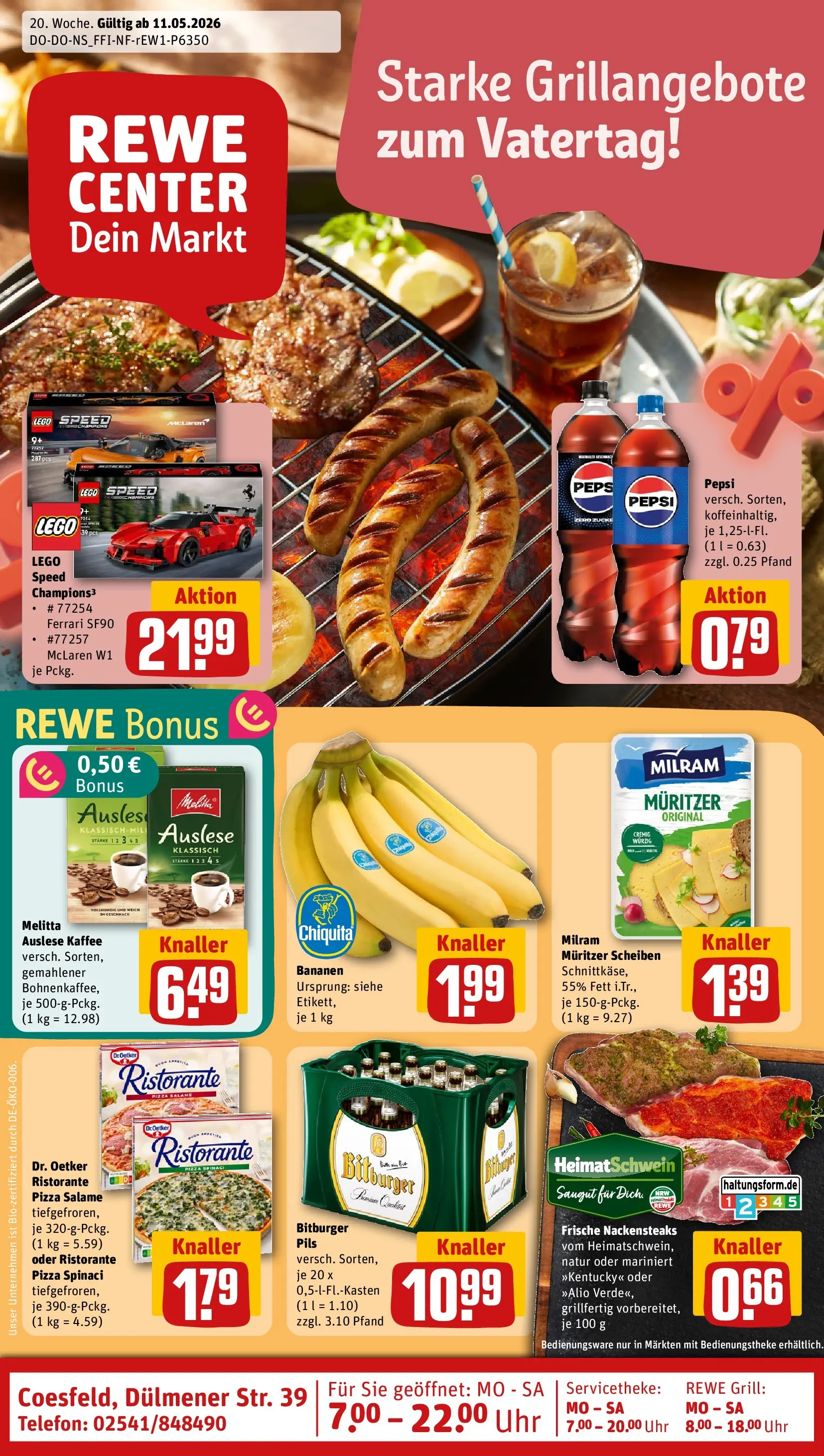 REWE Prospekt ab 10.05.2026 zum Blättern » Angebote | Seite: 1 | Produkte: Bitburger, Bananen, Pepsi, Pizza