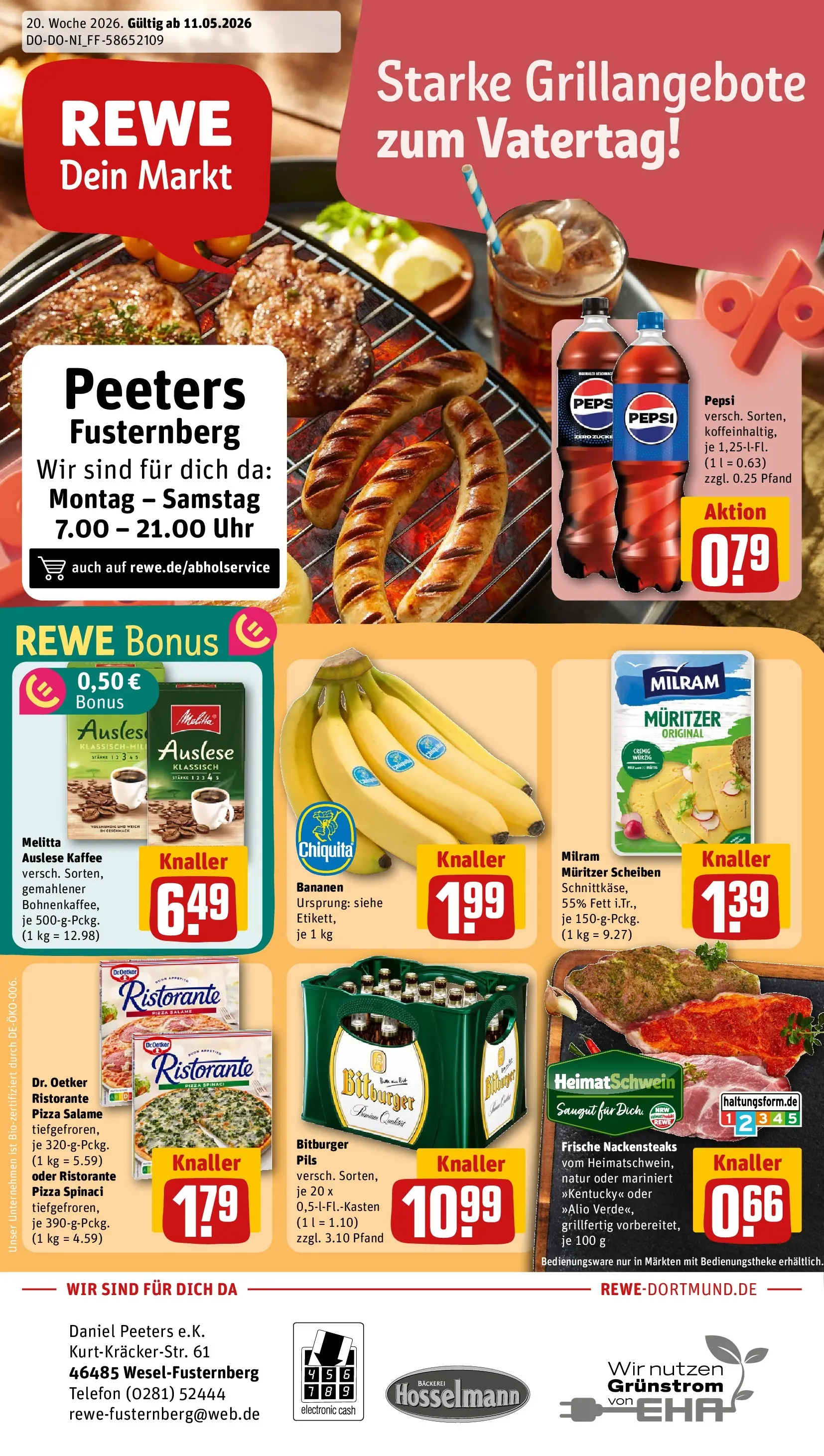 REWE Prospekt ab 10.05.2026 zum Blättern » Angebote | Seite: 1 | Produkte: Bäckerei, Milram, Pizza, Telefon