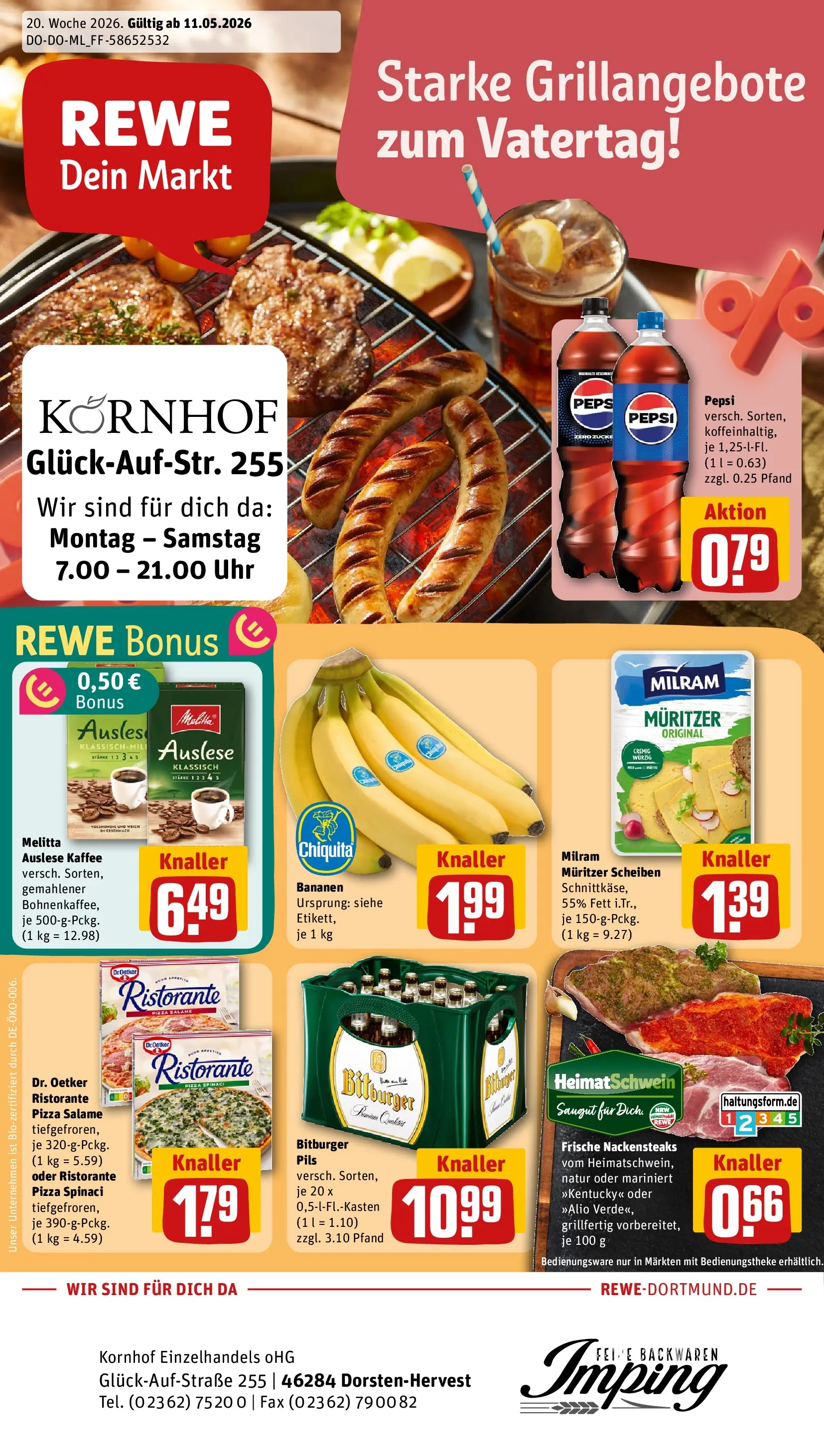 REWE Prospekt ab 10.05.2026 zum Blättern » Angebote | Seite: 1 | Produkte: Ristorante, Bitburger, Melitta, Pizza