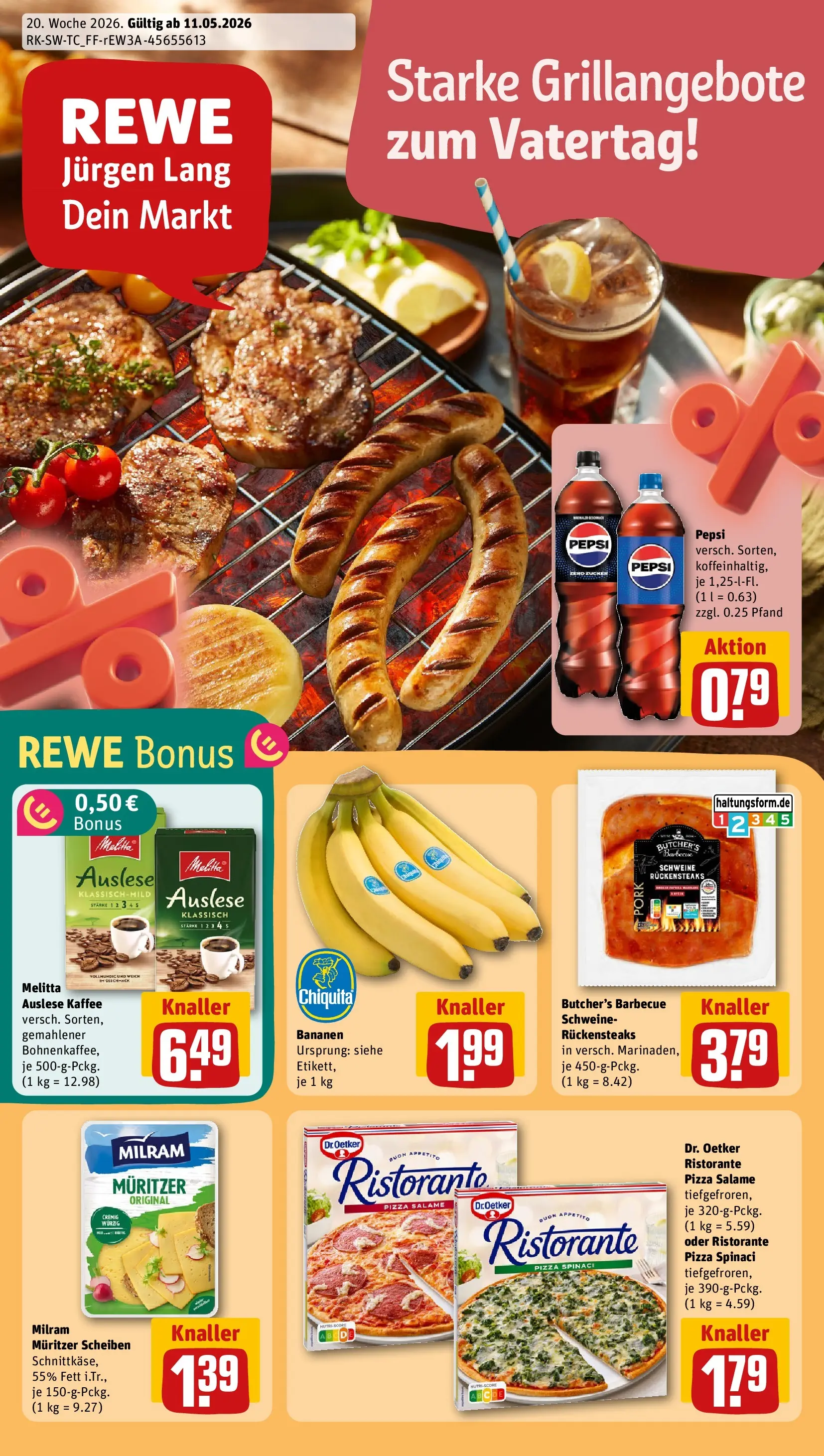 REWE Prospekt ab 10.05.2026 zum Blättern » Angebote | Seite: 1 | Produkte: Ristorante, Bananen, Pizza, Steak
