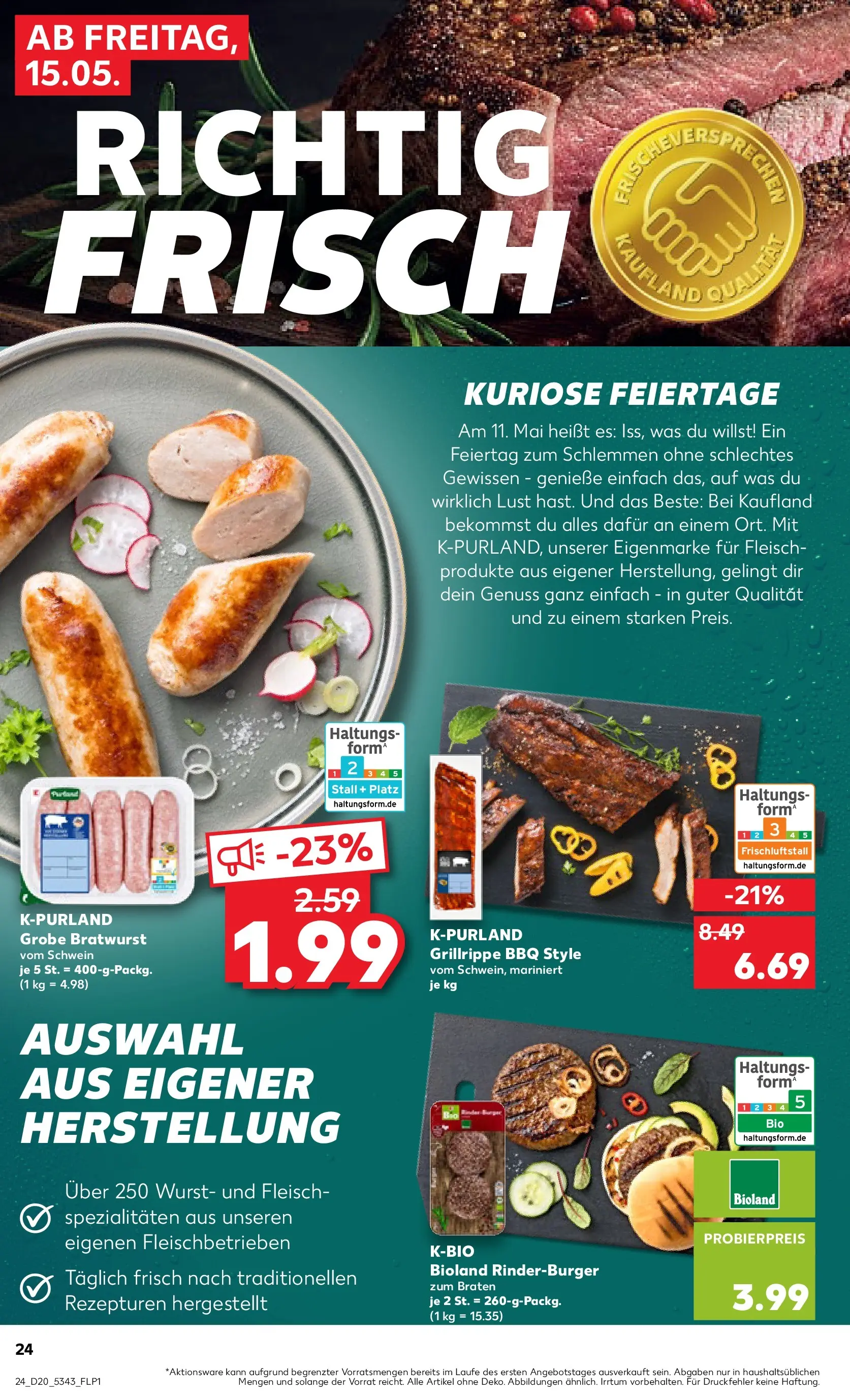 Prospekt Kaufland ab 15.05.2026 » Angebote Online zum Blättern | Seite: 24 | Produkte: Bratwurst, Burger, Wurst, Fleisch