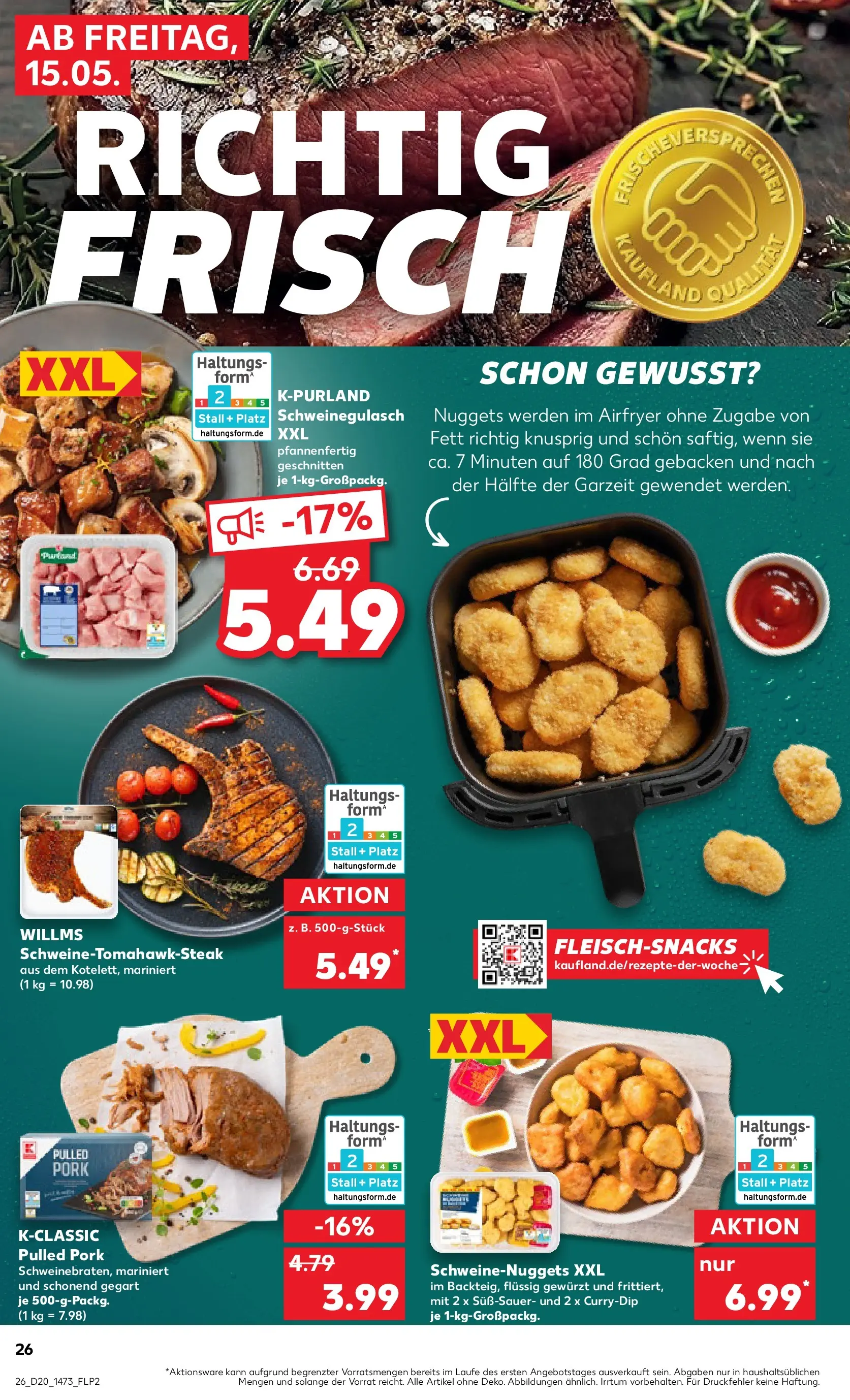 Prospekt Kaufland ab 14.05.2026 » Angebote Online zum Blättern | Seite: 26 | Produkte: Schweinegulasch, Steak