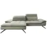 Ecksofa 179-202/288 cm in Webstoff Greige R&uuml;cken echt, Kopfteilverstellung, Sitztiefenverstellung 179-202/288 cm