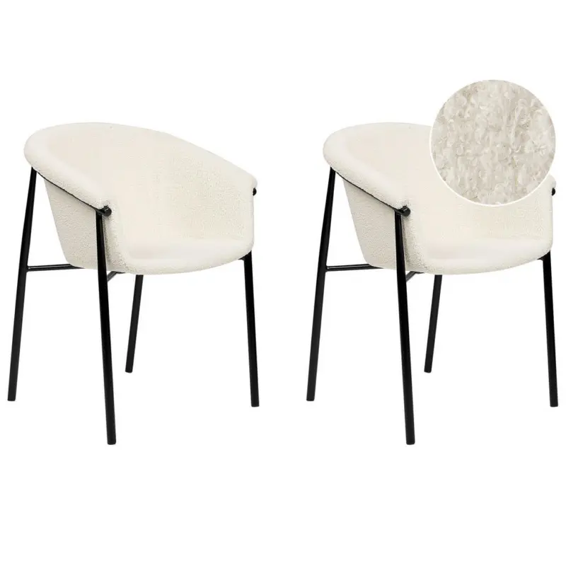 Stuhl 2er-Set Boucl&eacute; cremewei&szlig;/schwarz Ames