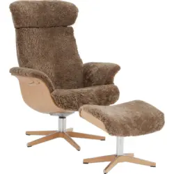Relaxsessel in Holz, Metall, Fell Braun, Eichefarben, Alufarben
