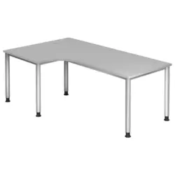 Eckschreibtisch 200/120/68-76 cm Grau, Silberfarben h&ouml;henverstellbar, seitenverkehrt montierbar
