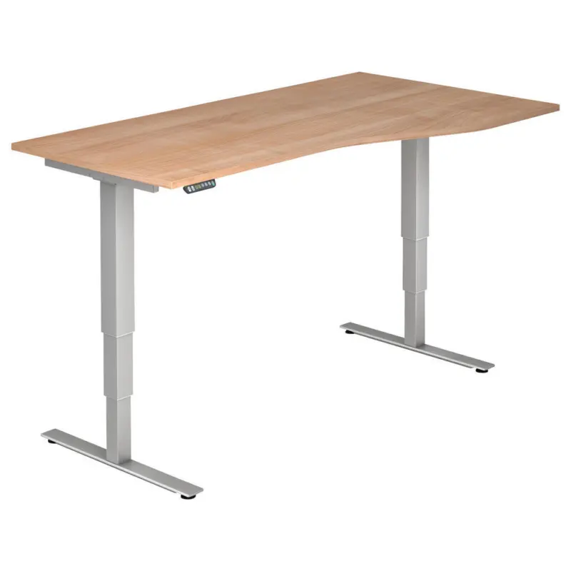 Schreibtisch 180/80-100/63,5-128,5 cm Silberfarben, Nussbaumfarben elektrisch h&ouml;henverstellbar