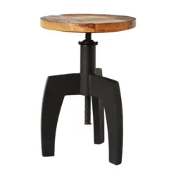 Hocker in Holz, Metall Naturfarben, Schwarz