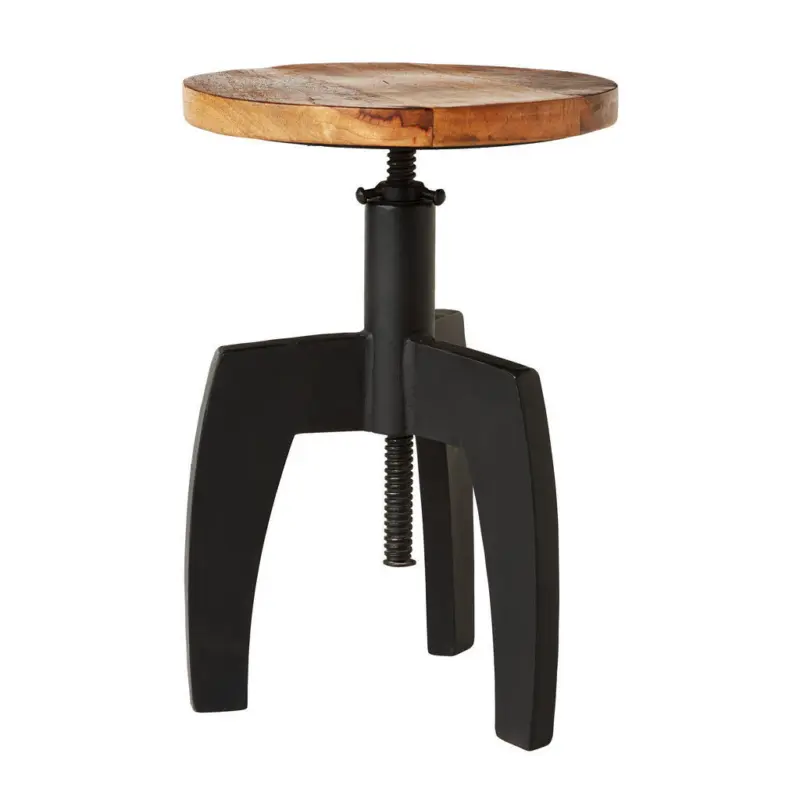 Hocker in Holz, Metall Naturfarben, Schwarz