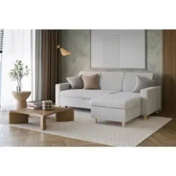 Ecksofa Nikas in Flachgewebe Creme 227/156 cm