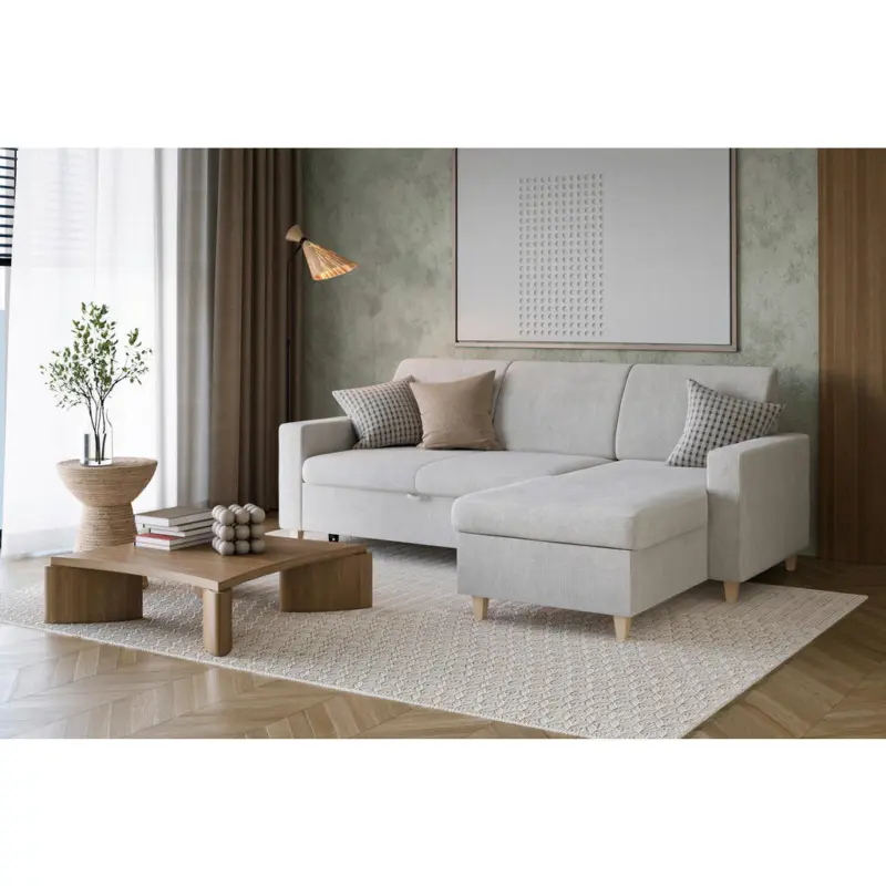 Ecksofa Nikas in Flachgewebe Creme 227/156 cm