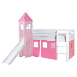 Spielbett Absturzsicherung, Leiter, Rutsche, Turm, Vorhang 90/200 cm in Rosa, Wei&szlig;, Hellrosa