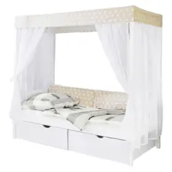 Himmelbett 90/200 cm in Wei&szlig;, Beige