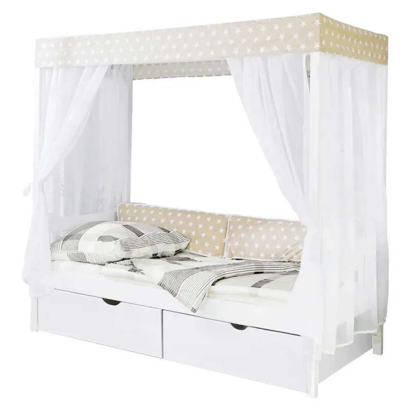 Himmelbett 90/200 cm in Wei&szlig;, Beige