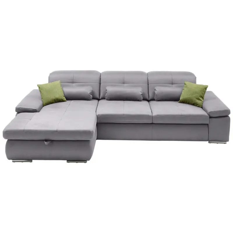 Ecksofa in Flachgewebe Grau 309/195 cm