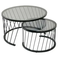 Couchtischset in Metall, Glas 70/70/42 cm