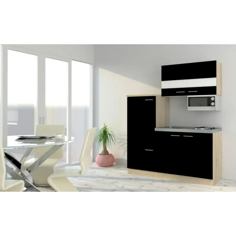 K&uuml;chenblock 160 cm in Schwarz, Eichefarben