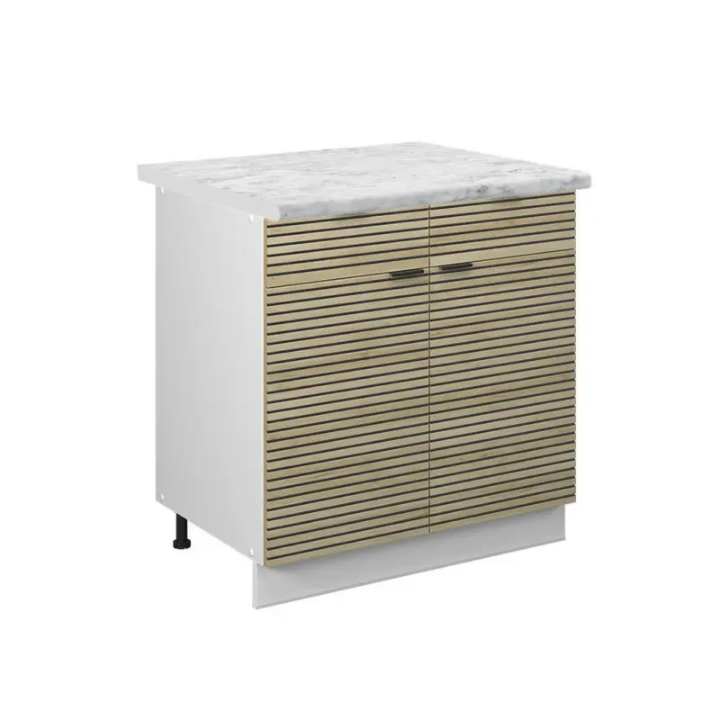 K&uuml;chenunterschrank Fame-Line Eiche Paneel 80 cm , AP Marmor