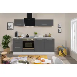 K&uuml;chenblock 210 cm in Grau, Schwarz, Wei&szlig;