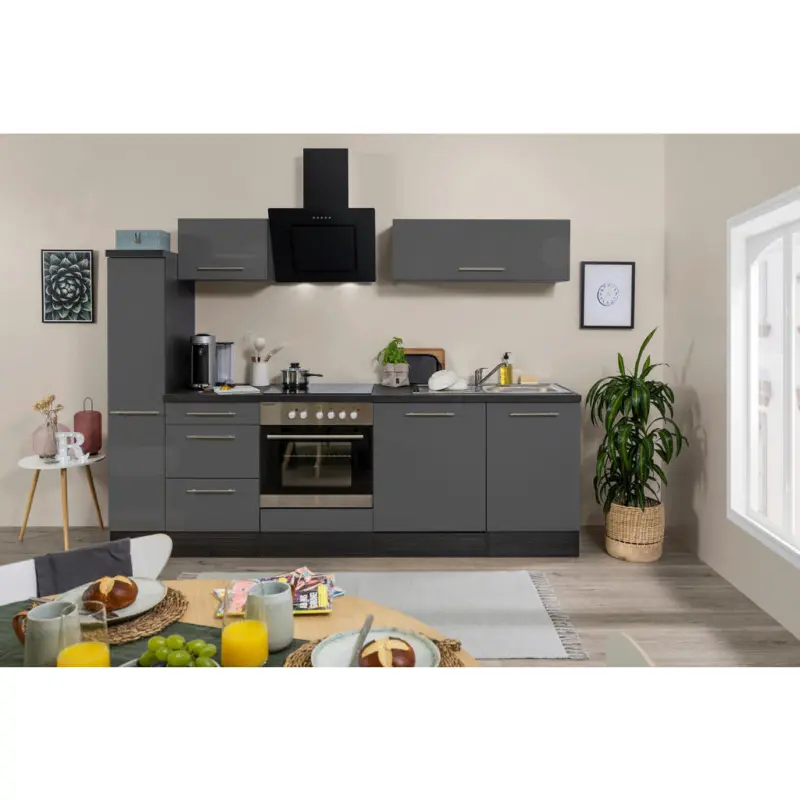 K&uuml;chenblock 250 cm in Grau, Schwarz