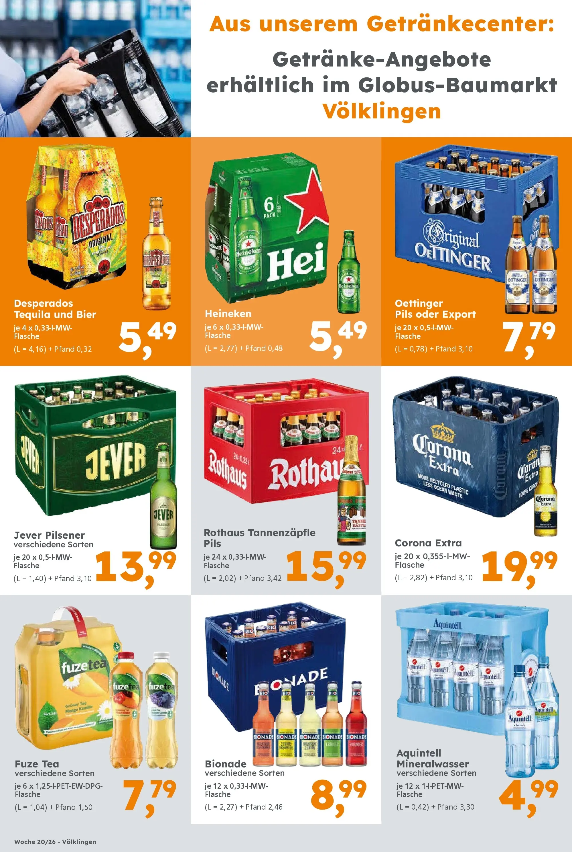 Globus Baumarkt Prospekt Heusweiler	 (ab 15.05.2026) zum Blättern | Seite: 4 | Produkte: Oettinger, Bionade, Mineralwasser, Jever