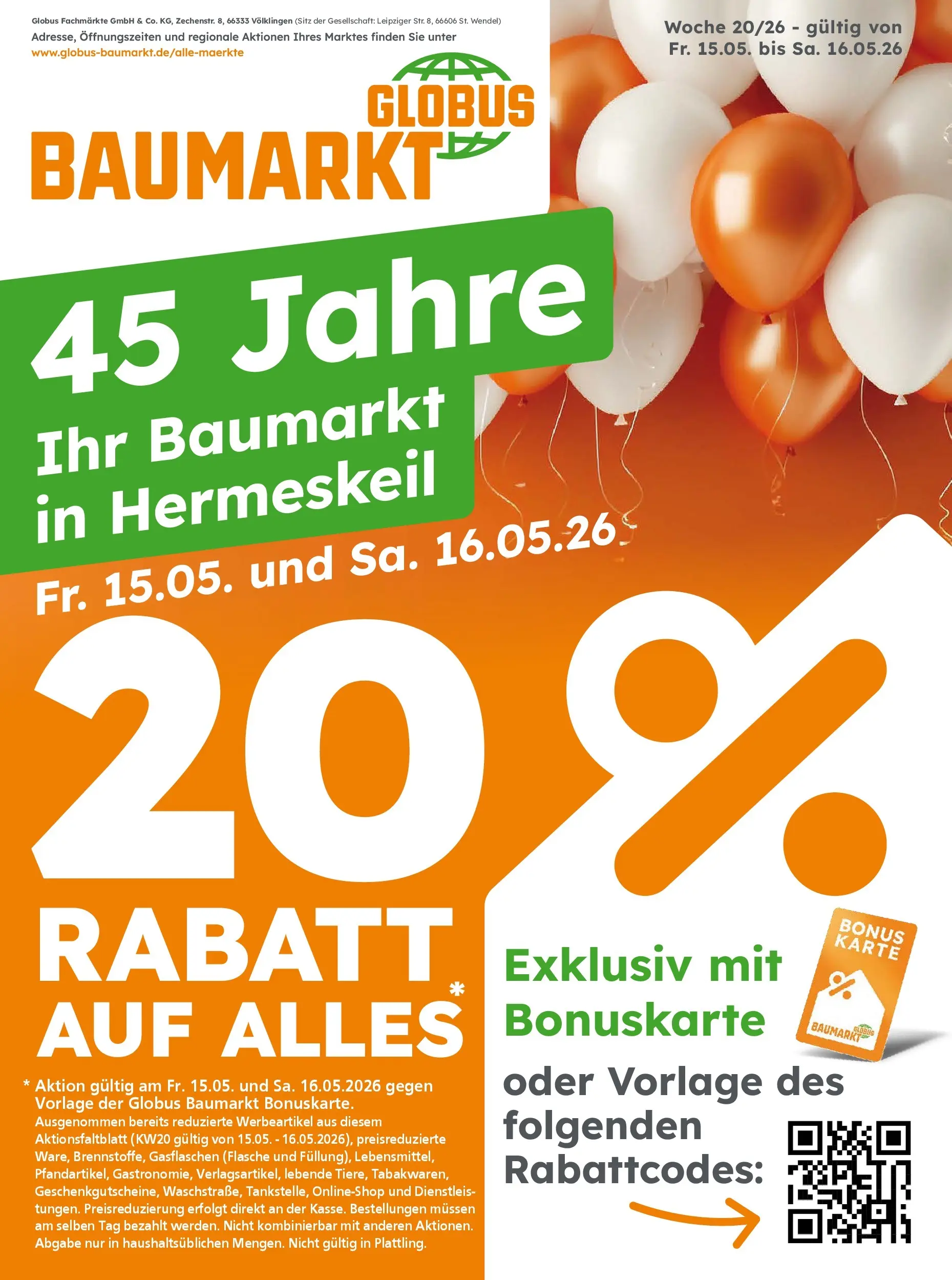 Globus Baumarkt Prospekt Hermeskeil	 (ab 15.05.2026) zum Blättern | Seite: 1