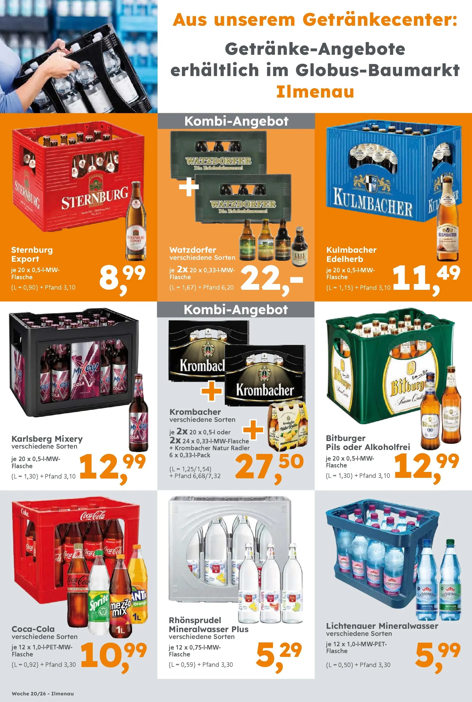 Globus Baumarkt Prospekt Ilmenau	 (ab 15.05.2026) zum Blättern | Seite: 4 | Produkte: Bitburger, Coca cola, Sprite, Krombacher