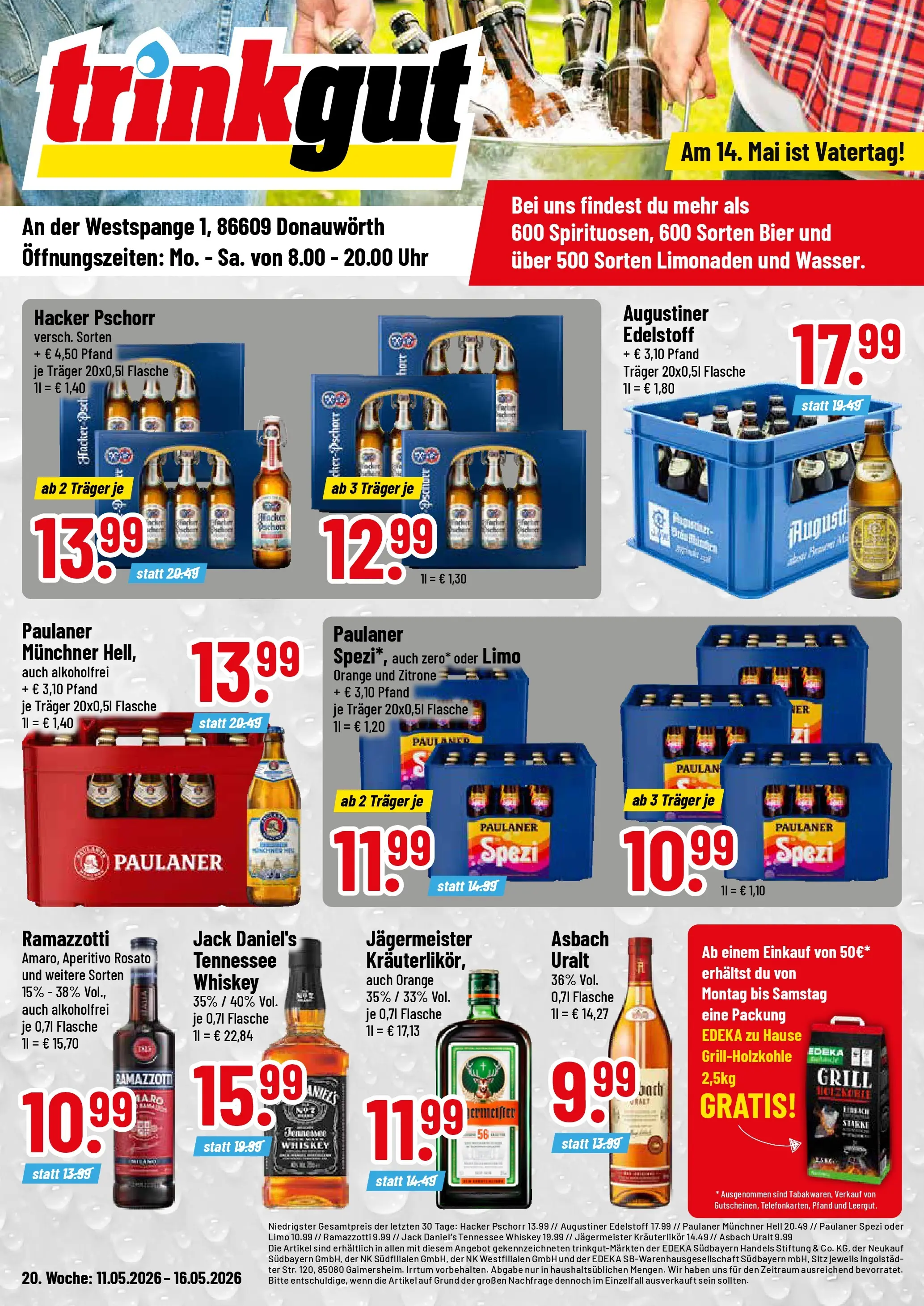 Trinkgut Prospekt Donauwörth	 (ab 10.05.2026) » Angebote online | Seite: 1 | Produkte: Paulaner spezi, Jack Daniel's, Whiskey, Asbach