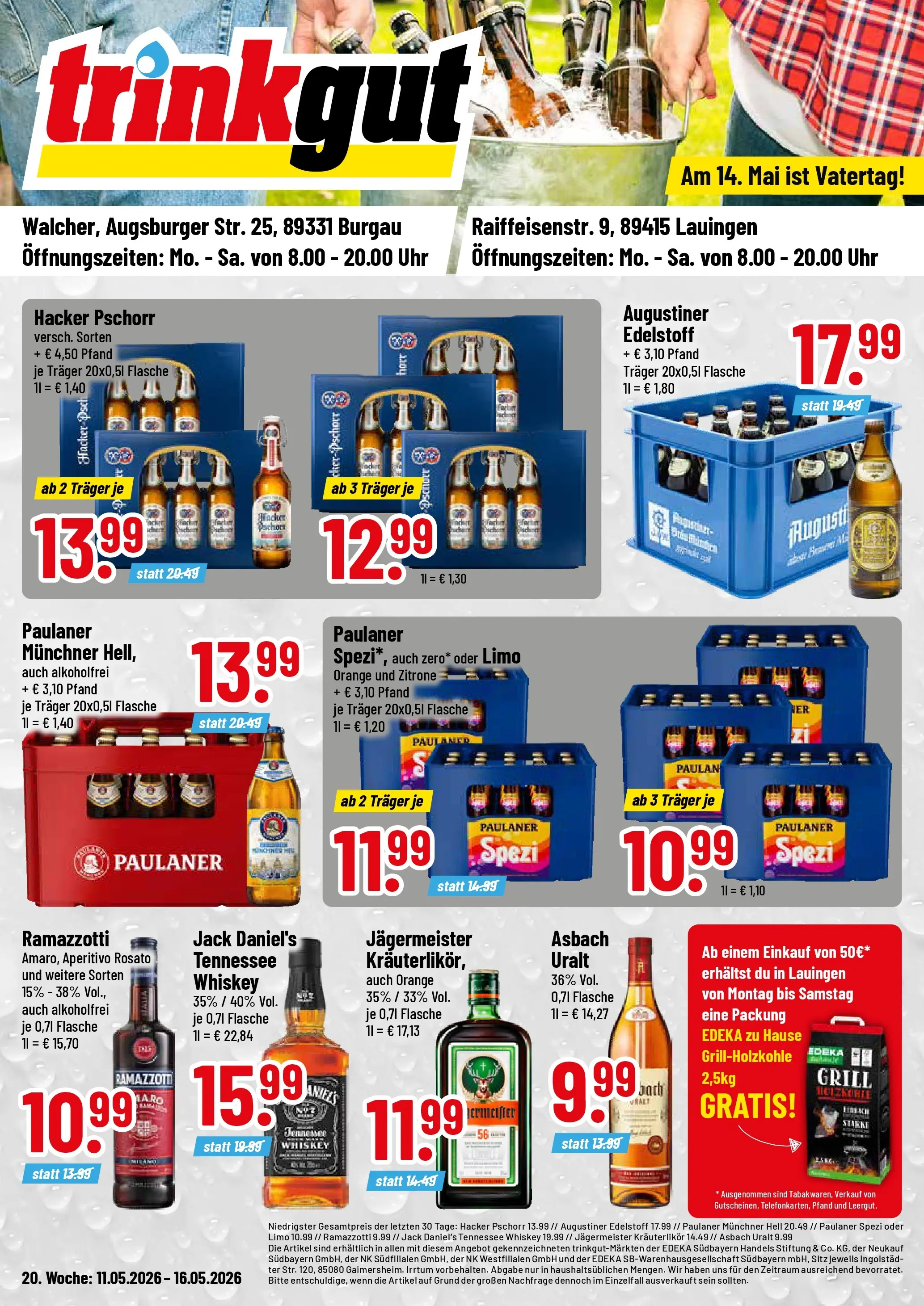 Trinkgut Prospekt Burgau	 (ab 10.05.2026) » Angebote online | Seite: 1 | Produkte: Jägermeister, Zitrone, Whiskey, Paulaner