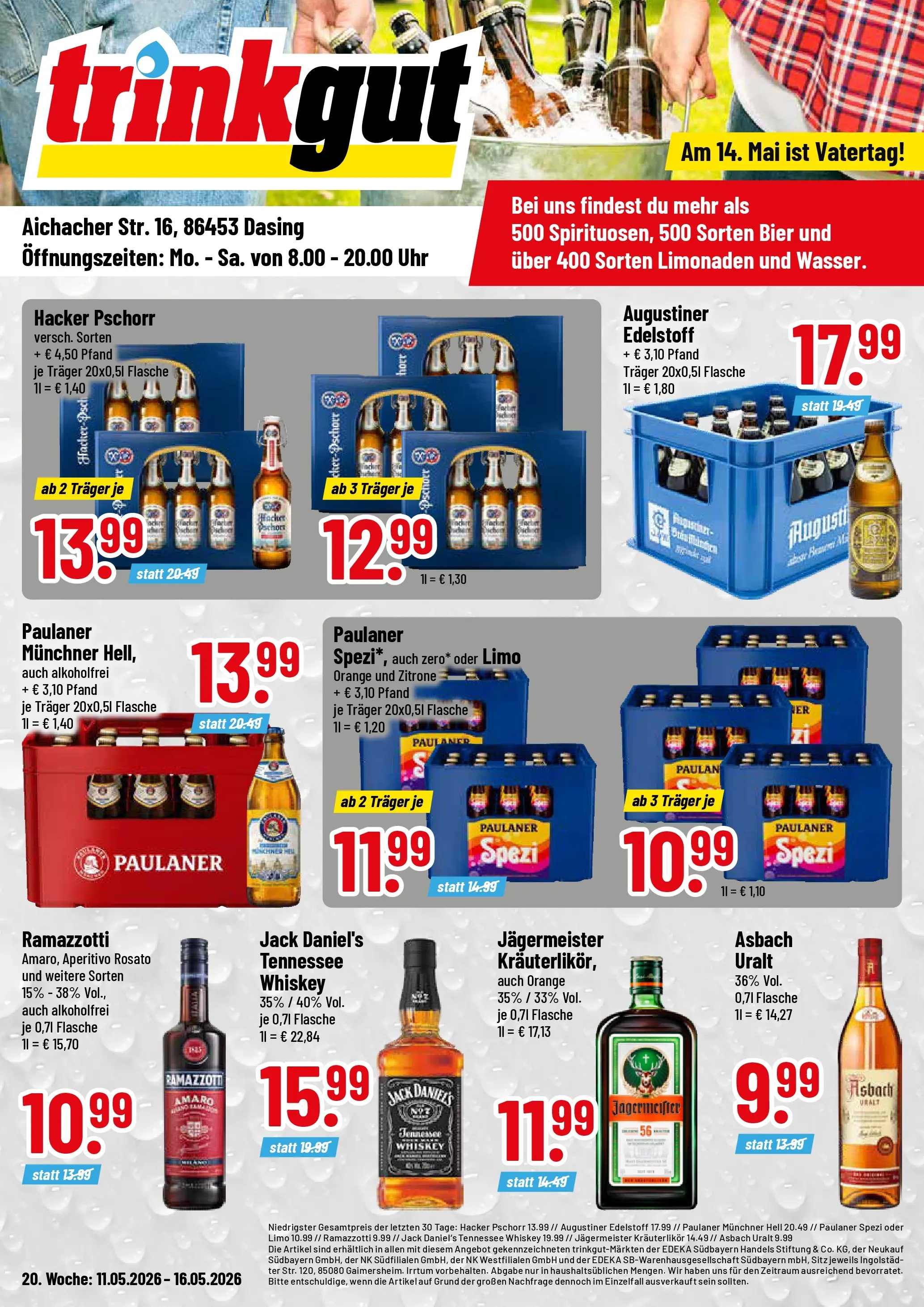 Trinkgut Prospekt Dasing	 (ab 10.05.2026) » Angebote online | Seite: 1 | Produkte: Bier, Whiskey, Ramazzotti, Uhr