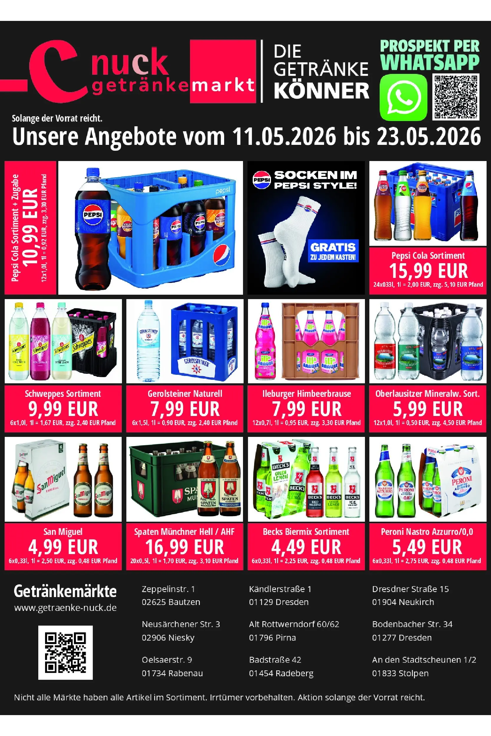 Angebote - nuck Getränke: Getränkeangebote (ab 10.05.2026) zum Blättern | Seite: 3 | Produkte: Cola, Socken, Pepsi, Gerolsteiner