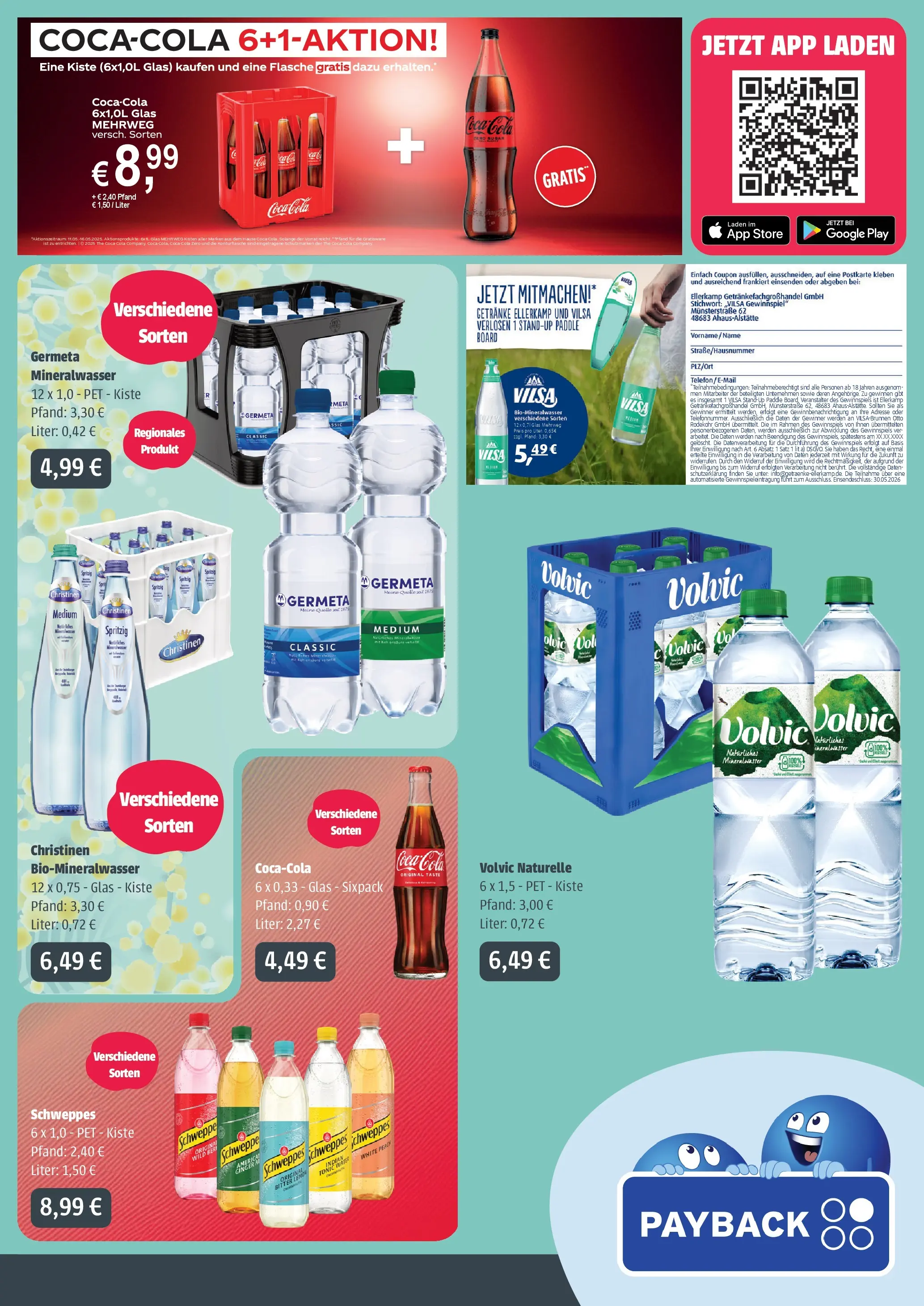Angebote - Getränke Ellerkamp: Getränkeangebote (ab 10.05.2026) zum Blättern | Seite: 3 | Produkte: Cola, Schweppes, Mineralwasser, Volvic