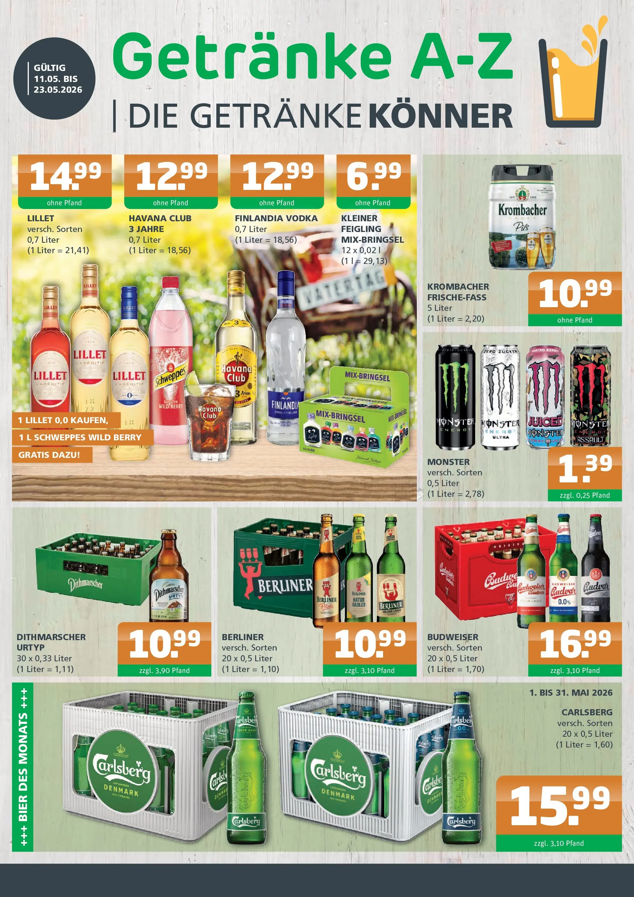 Angebote - Getränke A-Z: Getränkeangebote (ab 10.05.2026) zum Blättern | Seite: 1 | Produkte: Havana club, Schweppes, Radler, Budweiser