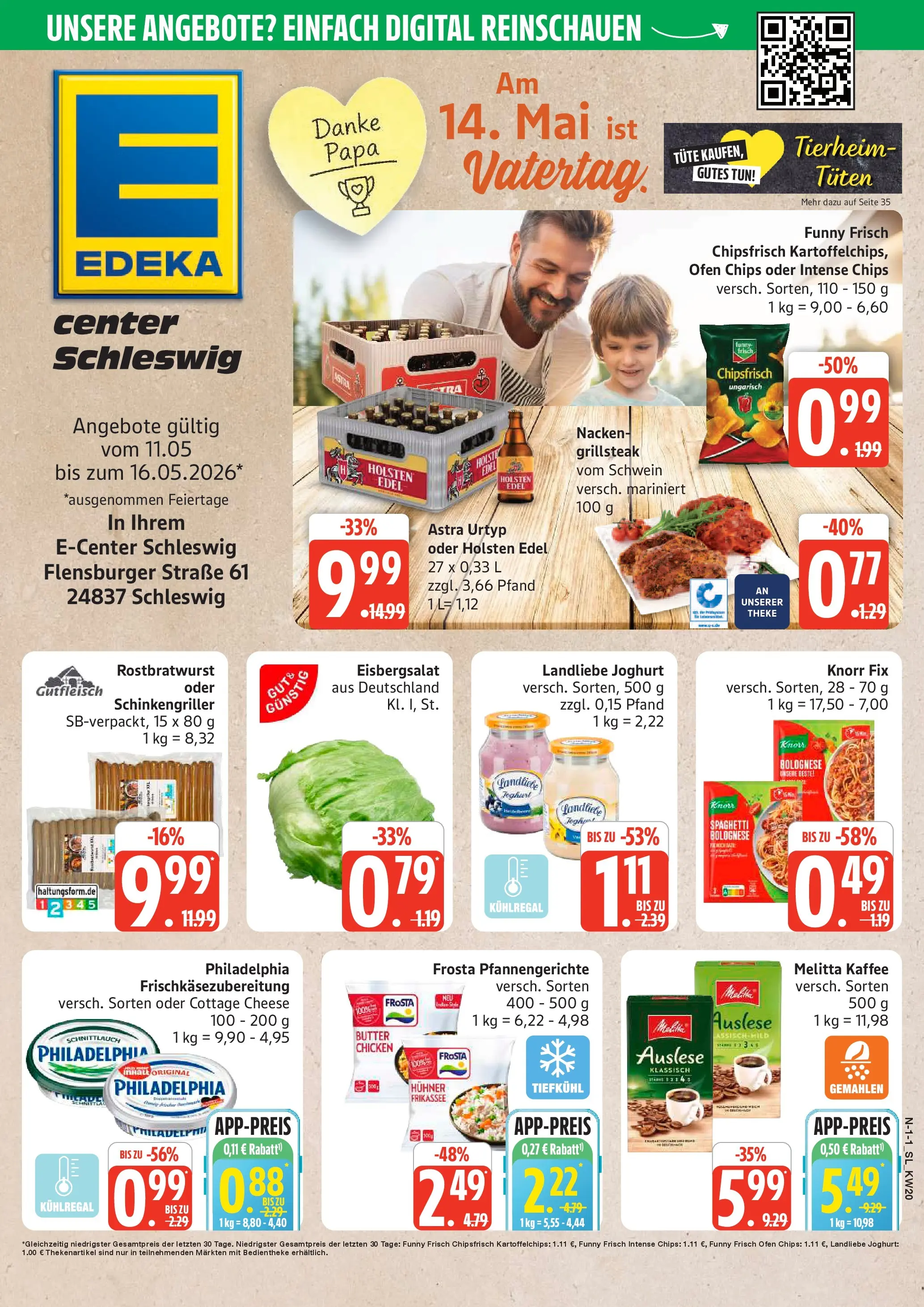 Edeka prospekt Schleswig	 (ab 10.05.2026) » Angebote Online | Seite: 1 | Produkte: Butter, Philadelphia, Eisbergsalat, Frosta