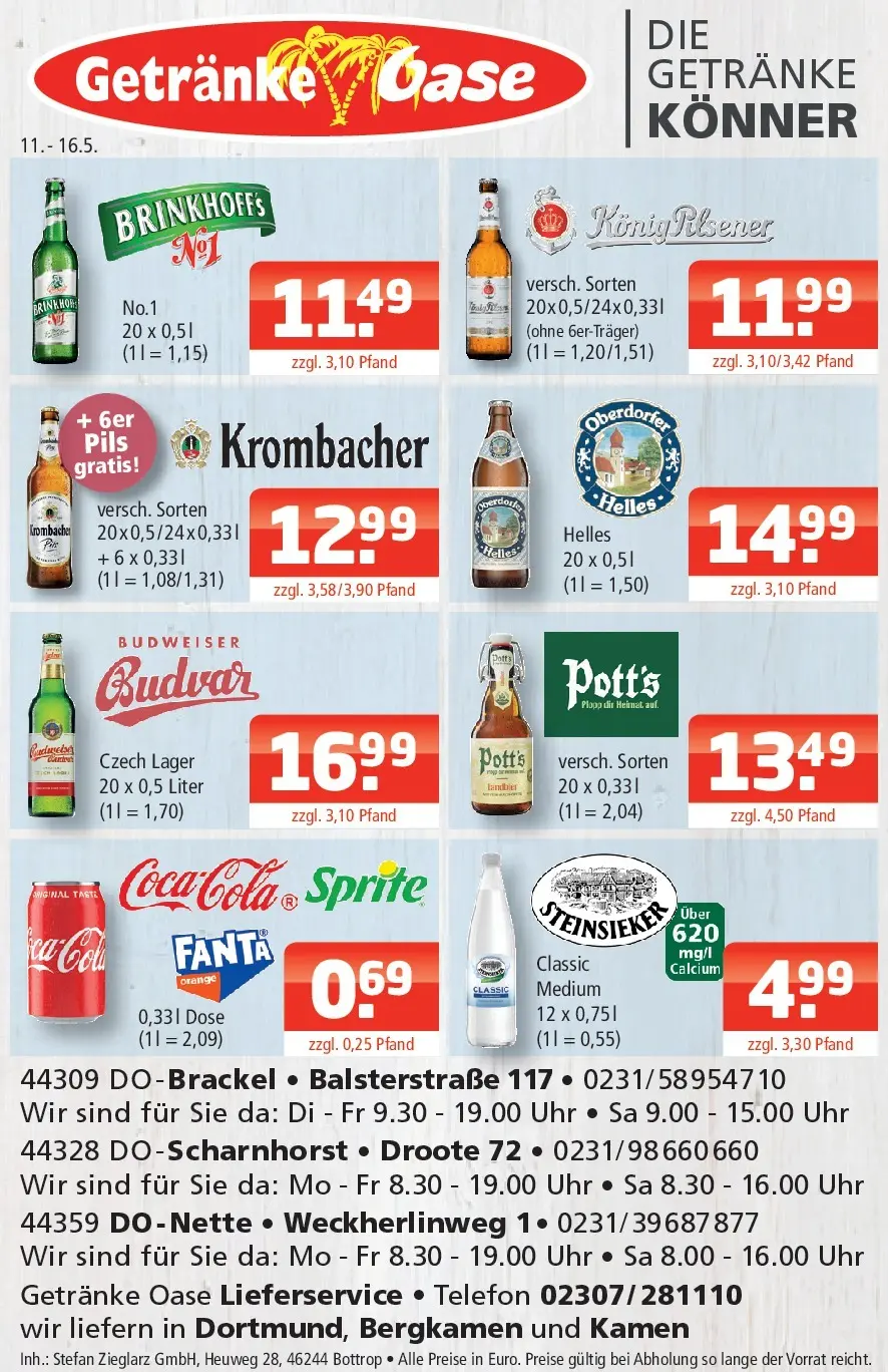 Angebote - Getränke Oase: Getränkeangebote (ab 10.05.2026) zum Blättern | Seite: 1 | Produkte: Coca cola, Cola, Pils, Uhr