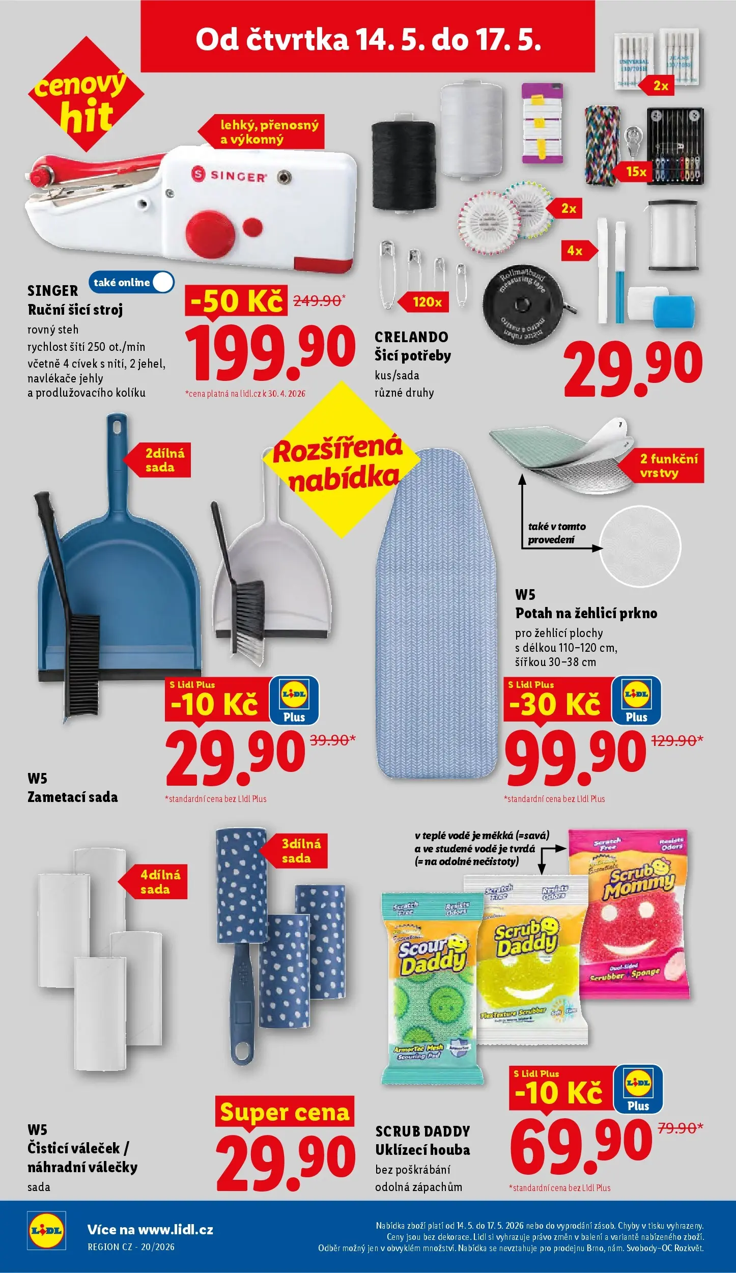 Lidl leták od 10.05.2026 - Nový akční leták | Strana: 20 | Produkty: Žehlicí prkno, Ruční šicí stroj, Šicí stroj, W5