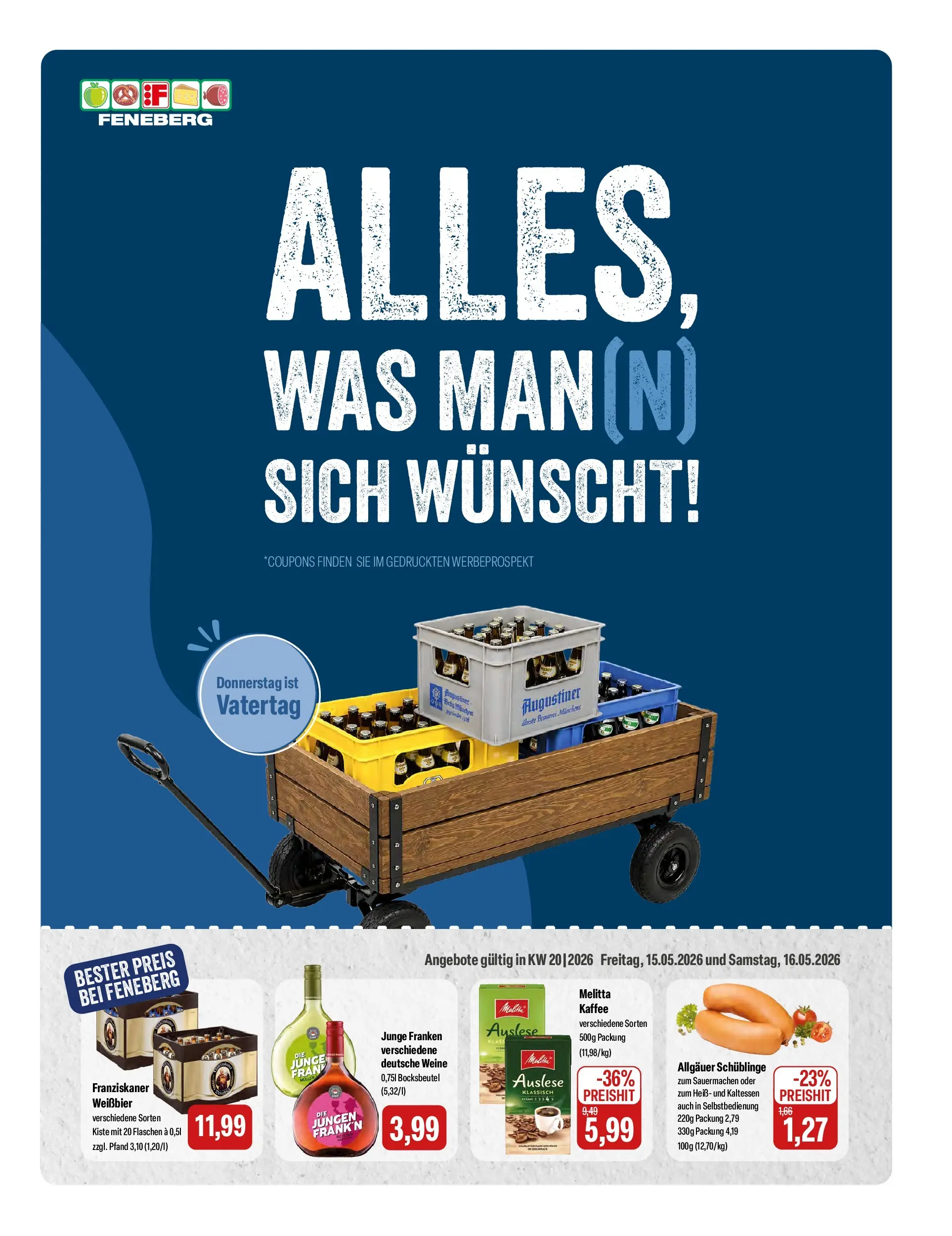 Feneberg Aktuelle Angebote (ab 15.05.2026) zum Blättern | Seite: 1 | Produkte: Melitta, Franziskaner, Weißbier