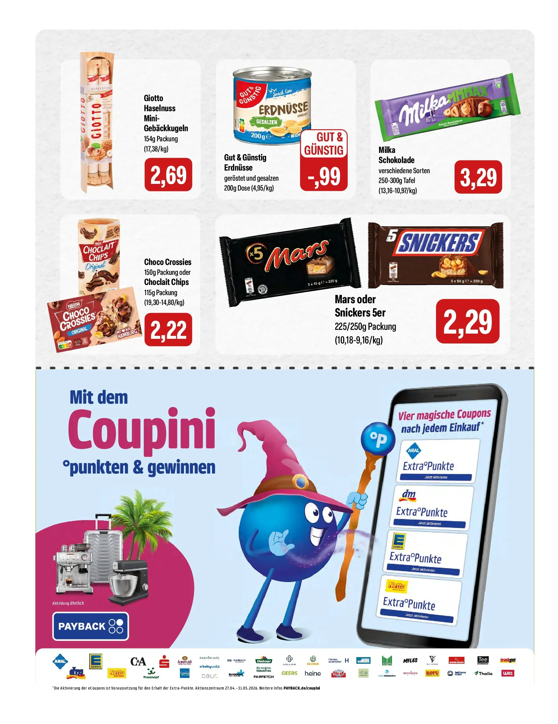 Feneberg Aktuelle Angebote (ab 15.05.2026) zum Blättern | Seite: 14 | Produkte: Erdnüsse, Milka, Mars, Chips