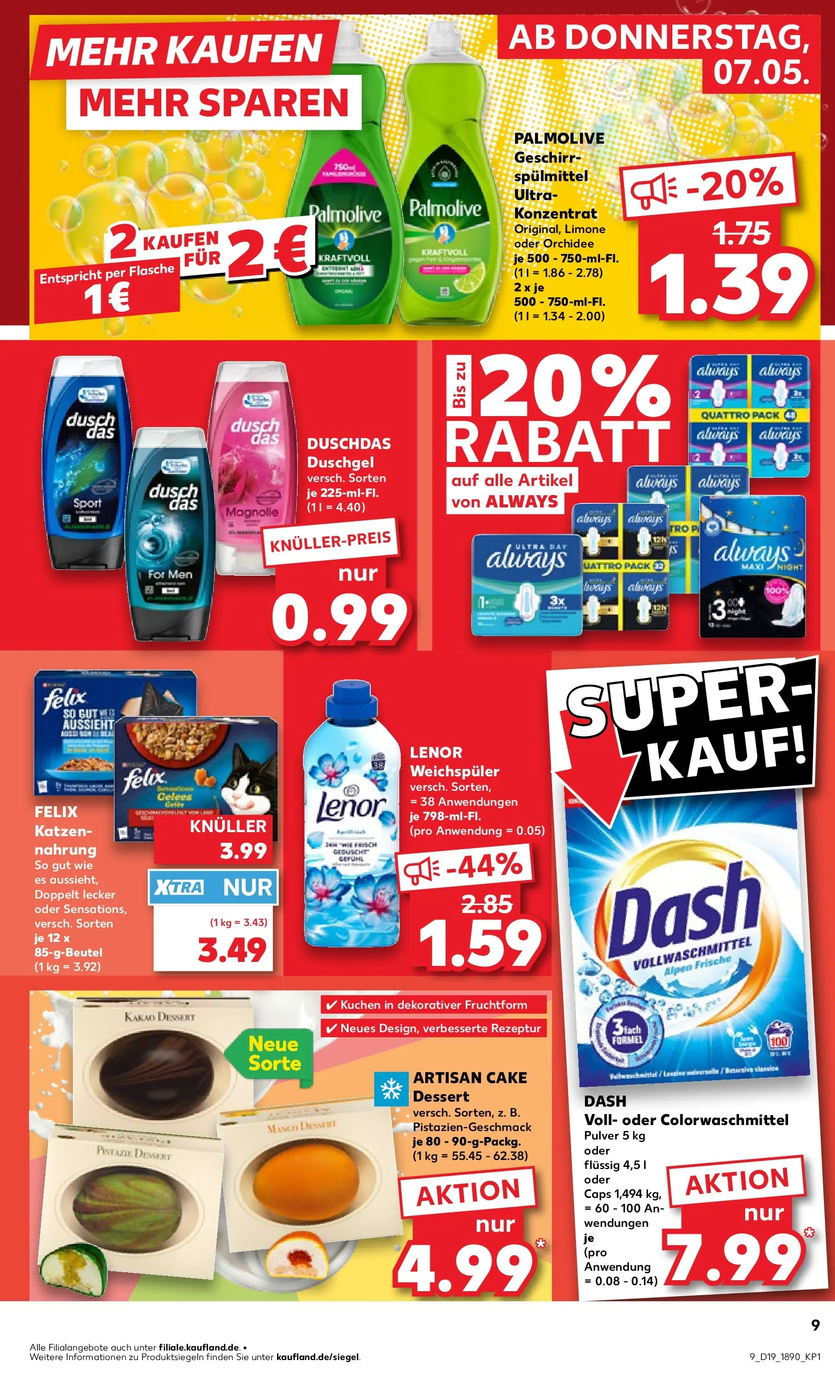 Prospekt Kaufland ab 07.05.2026 » Angebote Online zum Blättern | Seite: 17 | Produkte: Lenor, Duschdas, Shower Gel, Kuchen