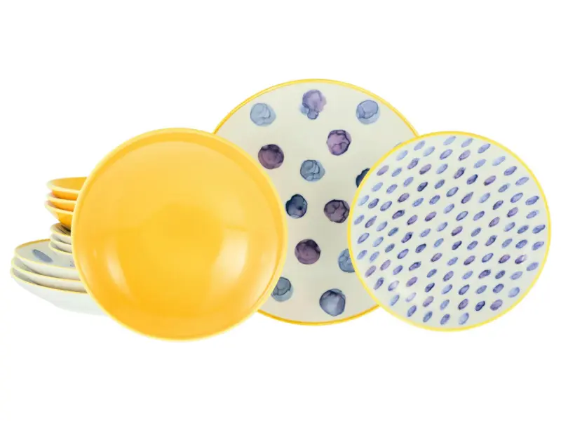 Tafelservice Maisie Blau/Creme/Gelb, 12-teilig
