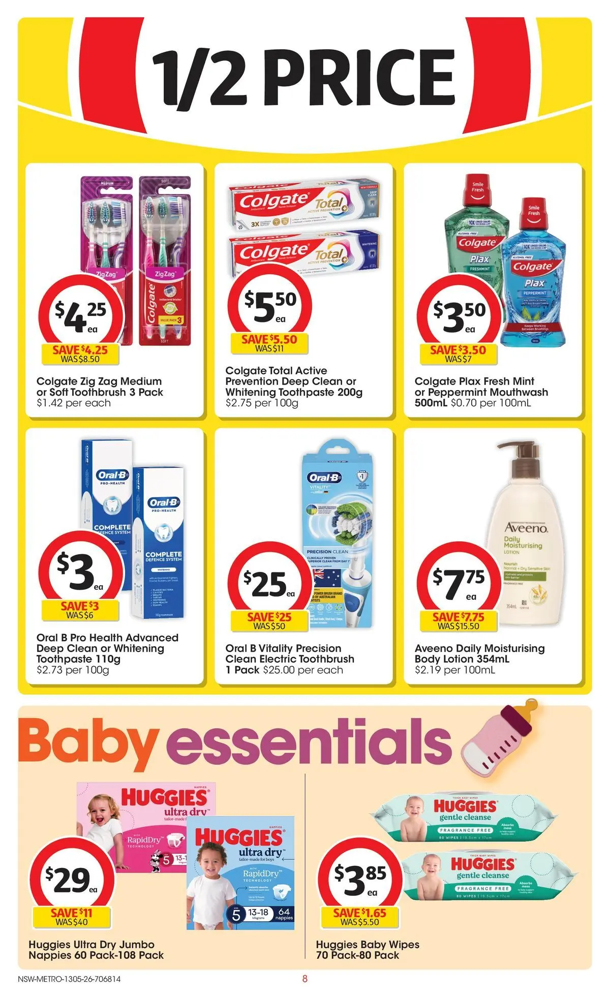 ﻿Coles catalogue valid from 13/05/2026 > Online Australia | Page: 8 | Products: Lotion, Nappies, Mouthwash, Electric toothbrush
