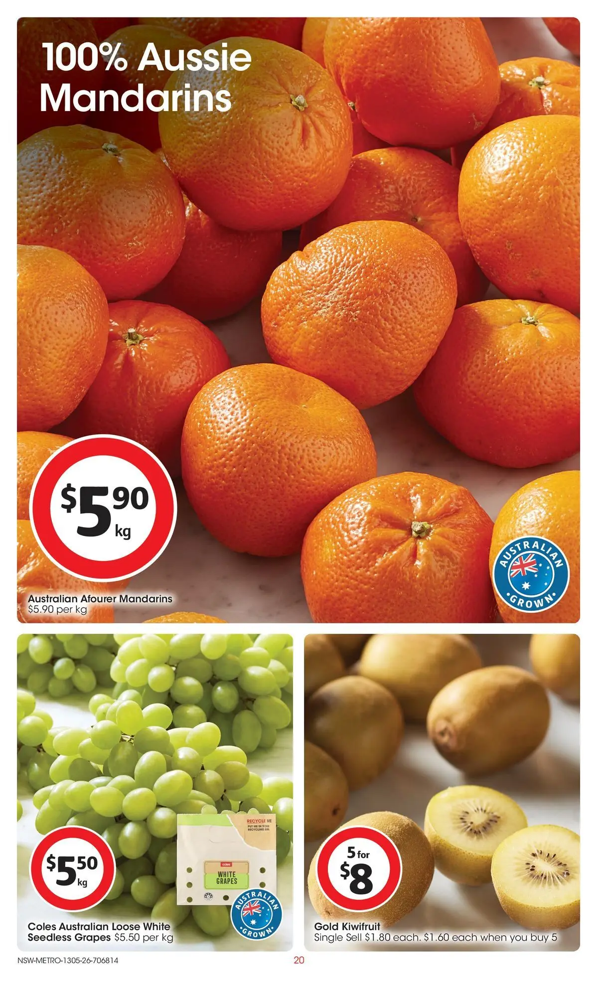 ﻿Coles catalogue valid from 13/05/2026 > Online Australia | Page: 20 | Products: Kiwifruit, Mandarins, Grapes