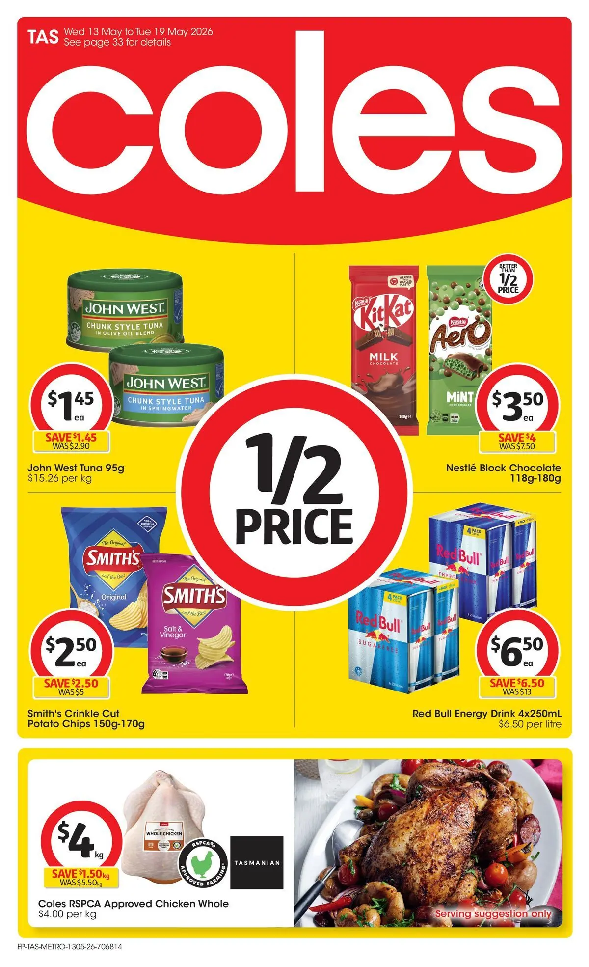 ﻿Coles catalogue valid from 13/05/2026 > Online Australia | Page: 1 | Products: Energy drink, Chips, Salt, Tuna