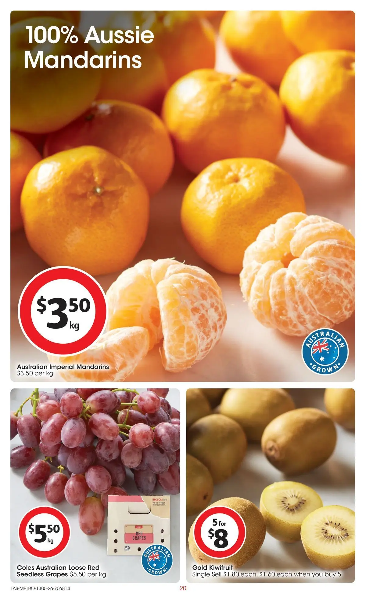 ﻿Coles catalogue valid from 13/05/2026 > Online Australia | Page: 20 | Products: Kiwifruit, Mandarins, Grapes