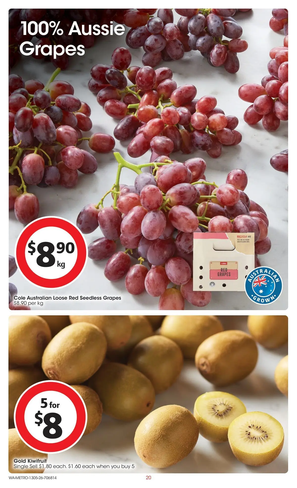 ﻿Coles catalogue valid from 13/05/2026 > Online Australia | Page: 20 | Products: Kiwifruit, Grapes