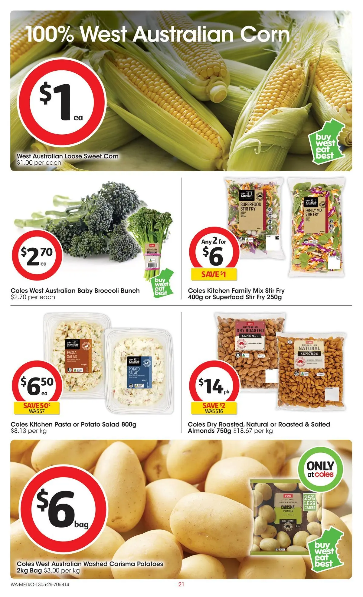 ﻿Coles catalogue valid from 13/05/2026 > Online Australia | Page: 21 | Products: Almonds, Salad, Potatoes, Bag
